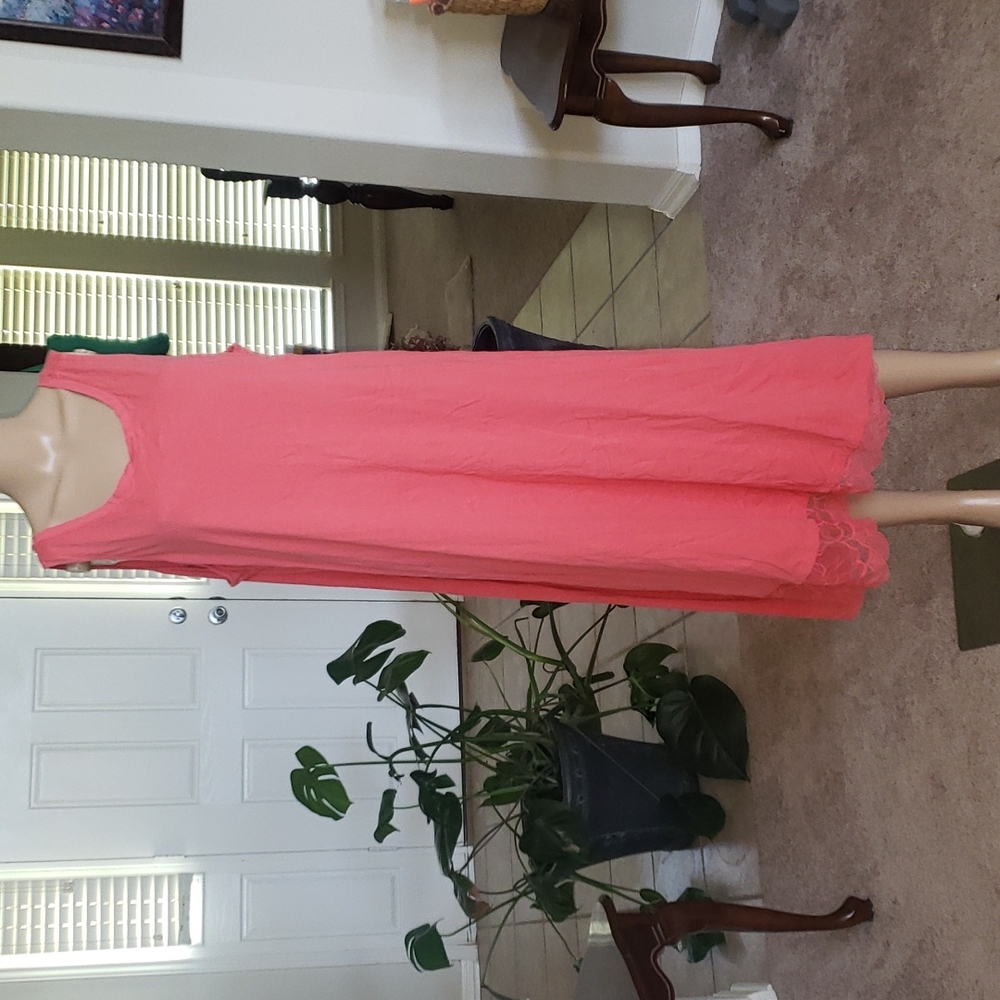 LOGO 2x assymetrical tank lace accent pockets tangerine maxi dress
